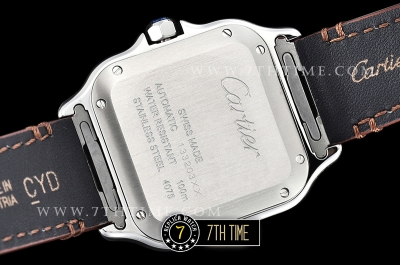 Cartier Santos 35mm White Dial with Black Roman Numeral Markers Yellow Gold Plated Bezel Brown Croc Embossed Print Calf Leather Strap