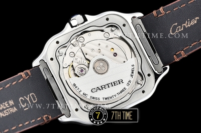 Cartier Santos 35mm White Dial with Black Roman Numeral Markers Rose Gold Plated Bezel Brown Croc Embossed Print Calf Leather Strap