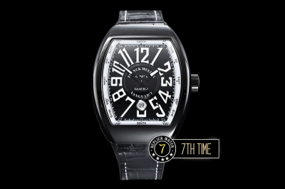 Franck Muller Vanguard V45 Series Black Textured Dial with Lume Numeral Markers Thick PVD Coated Bezel And Case