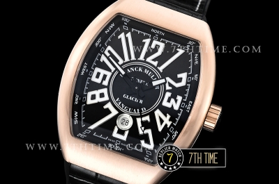 Franck Muller Vanguard V45 Series Black Textured Dial with Lume Numeral Markers 18K Rose Gold Thick Plated Bezel And Case
