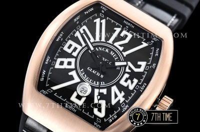 Franck Muller Vanguard V45 Series Black Textured Dial with Lume Numeral Markers 18K Rose Gold Thick Plated Bezel And Case