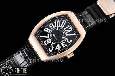 Franck Muller Vanguard V45 Series Black Textured Dial with Lume Numeral Markers 18K Rose Gold Thick Plated Bezel And Case