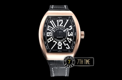Franck Muller Vanguard V45 Series Black Textured Dial with Lume Numeral Markers 18K Rose Gold Thick Plated Bezel And Case