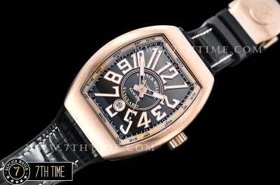 Franck Muller Vanguard V45 Series  Silver Grey Textured Dial with Lume Numeral Markers 18K Rose Gold Thick Plated Bezel And Case