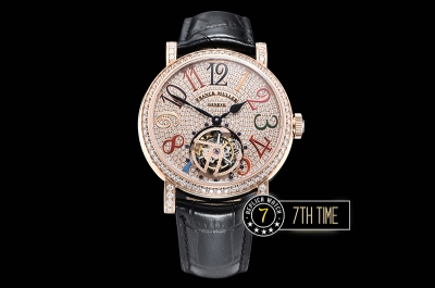 Frank Muller Ronde Color Dreams Tourbillon Diamonds Full Diamond Paved Dial with Colored Numerals 18K Rose Gold Tick Plated Case