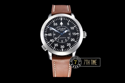 Glashutte Senator Navigator Black Dial with Numerals Leather Strap
