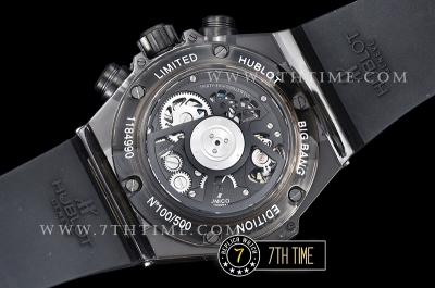 Hublot Big Bang Unico Sapphire Skeletonal Dial with Numeral Markers & Black Rehaut Baguette Rainbow Colored Gems Bezel