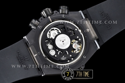 Hublot Big Bang Unico Sapphire Skeletonal Dial with Numeral Markers & Black Rehaut Baguette Rainbow Colored Gems Bezel