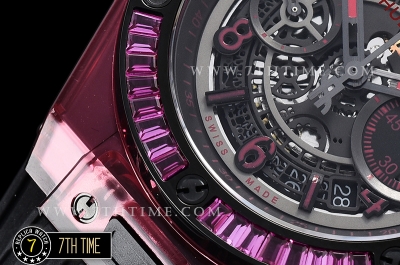 Hublot Big Bang Unico Sapphire Skeletonal Dial with Numeral Markers & Black Rehaut Baguette Red Gems Bezel