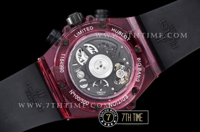 Hublot Big Bang Unico Sapphire Skeletonal Dial with Numeral Markers & Black Rehaut Baguette Red Gems Bezel