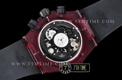 Hublot Big Bang Unico Sapphire Skeletonal Dial with Numeral Markers & Black Rehaut Baguette Red Gems Bezel