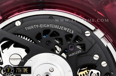Hublot Big Bang Unico Sapphire Skeletonal Dial with Numeral Markers & Black Rehaut Baguette Red Gems Bezel