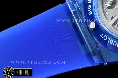 Hublot Big Bang Unico Sapphire Skeletonal Dial with Numeral Markers & Black Rehaut Baguette Blue Gems Bezel