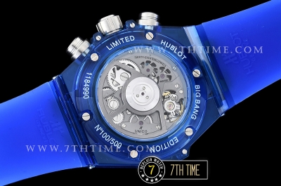 Hublot Big Bang Unico Sapphire Skeletonal Dial with Numeral Markers & Black Rehaut Baguette Blue Gems Bezel