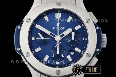 Big Bang Evolution Blue Dial with SS Stick Markers Stainless Steel Bezel Blue Gummy Leather
