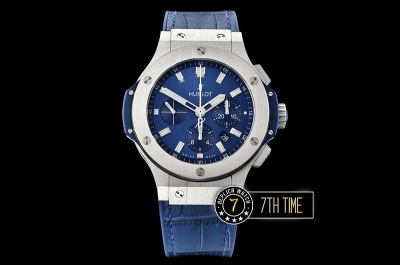 Big Bang Evolution Blue Dial with SS Stick Markers Stainless Steel Bezel Blue Gummy Leather