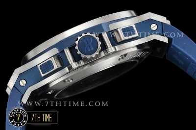 Big Bang Evolution Blue Dial with SS Stick/Numeral Markers SRound Diamonds Encrusted Bezel Blue Gummy Leather