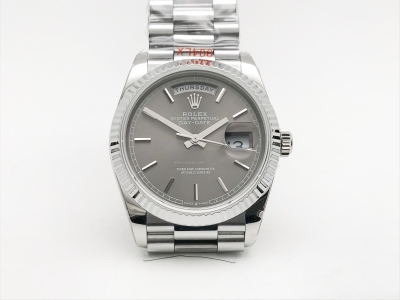 DayDate 36mm Wt 904L Flt SS/SS Grey/Stk QF VR3255