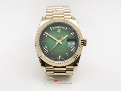 DayDate 36mm Wt 904L Flt YG/YG G-Grn/Rm/Stk QF VR3255