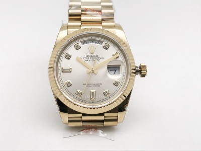 DayDate 36mm Wt 904L Flt YG/YG Silv/Dia QF VR3255