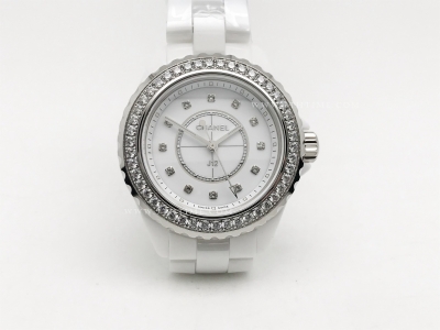 J-12 Ladies 33mm Dia CER/CER Wht/Dia XF Sw Qtz