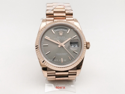 DayDate 36mm 128235 Wt 904L Flt RG/RG Grey/Stk QF VR3255