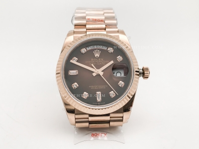 DayDate 36mm 128235 Wt 904L Flt RG/RG Brn/Dia QF VR3255