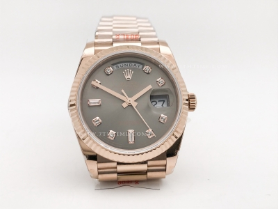 DayDate 36mm Wt 904L Flt RG/RG Grey/Dia QF VR3255