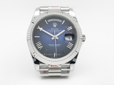 DayDate 40mm 904L Flt SS/SS G-Blue/Rm/Stk GMF A2836