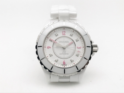 XHANEL J-12 38mm Wht CER/CER Wht/Pink Num Dia HTF A2892