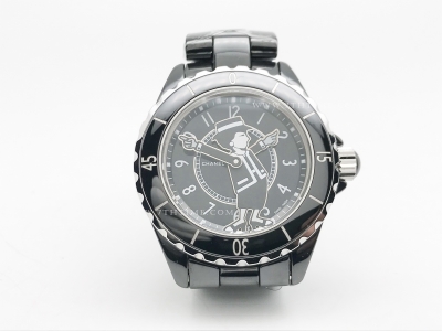 XHANEL J-12 38mm Blk Coco CER/CER Blk/Num HTF A2892