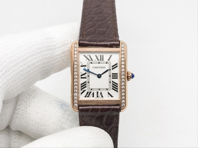 Cartier Tank Solo Small Dia RG/LE Wht AF Swiss Qtz