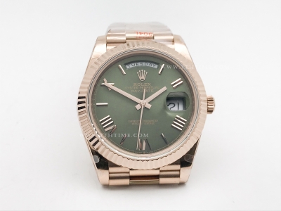 DayDate 40mm 904L Flt RG/RG O-Grn/Rm/Stk GMF VR3255