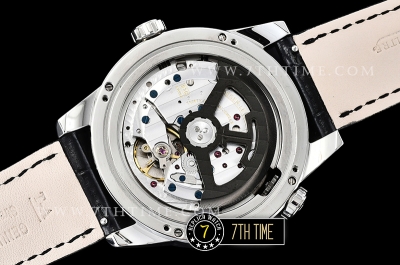 Jaeger Lecoultre Polaris Geographic Black Dial Stick Markers Black Croc Print Calf Leather Strap