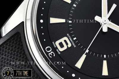 Jaeger Lecoultre Polaris Automatic Black Dial with Numeral and Stick Markers Black Rubber Strap