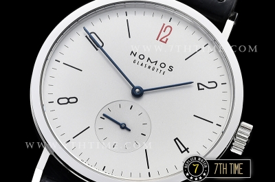 Nomos Tangomat 38mm White Dial with Numeral/Stick Numerals (Red "12" Numeral) Leather strap