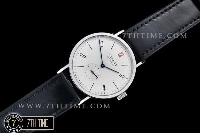 Nomos Tangomat 38mm White Dial with Numeral/Stick Numerals (Red "12" Numeral) Leather strap
