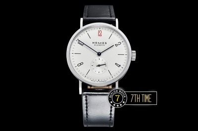 Nomos Tangomat 38mm White Dial with Numeral/Stick Numerals (Red "12" Numeral) Leather strap