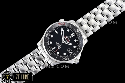 Seamaster Diver 300m James Bond 50th Black Ceramic Bezel with Red "50" Black Dial with Dot Markers & Special 007 Motif Solid Stainless Steel 316F Bracelet