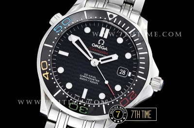 Seamaster Diver 300m Black Ceramic Bezel with Colored Numerals Black Dial with Dot Markers & Wavy Motif Solid Stainless Steel 316F Bracelet