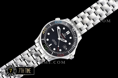 Seamaster Diver 300m Black Ceramic Bezel with Colored Numerals Black Dial with Dot Markers & Wavy Motif Solid Stainless Steel 316F Bracelet