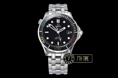 Seamaster Diver 300m Black Ceramic Bezel with Colored Numerals Black Dial with Dot Markers & Wavy Motif Solid Stainless Steel 316F Bracelet