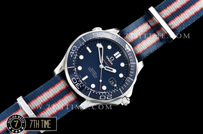Seamaster Diver 300m Co-Axial Blue Ceramic Bezel Blue Dial with Dot Markers  Special Omega Commander Limited Edition Nylon Strap