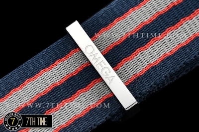 Seamaster Diver 300m 007 James Bond 50th Black Ceramic with Red "50" Bezel Black Dial with Dot Markers with Special 007 Motif Special Omega Commander Limited Edition Nylon Strap