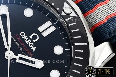 Seamaster Diver 300m Black Ceramic Bezel Black Dial with Dot Markers Special Omega Commander Limited Edition Nylon Strap
