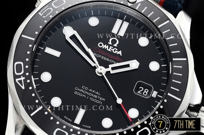 Seamaster Diver 300m Black Ceramic Bezel Black Dial with Dot Markers Special Omega Commander Limited Edition Nylon Strap