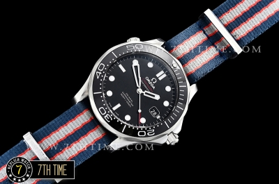 Seamaster Diver 300m Black Ceramic Bezel Black Dial with Dot Markers Special Omega Commander Limited Edition Nylon Strap