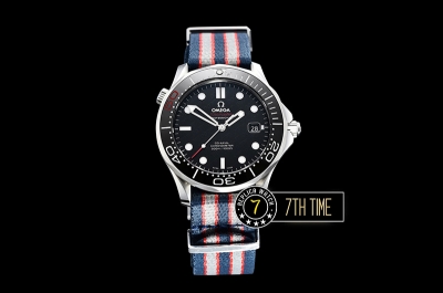 Seamaster Diver 300m Black Ceramic Bezel Black Dial with Dot Markers Special Omega Commander Limited Edition Nylon Strap