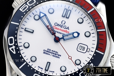 Seamaster Commander 007 Ceramic Bezel White Commander Series Dial with Blue Hands & 007 Insignia Seconds Hand NATO Commander Nylon Strap