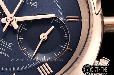 De Ville Chronograph Rose Gold Plated Smooth Bezel Blue Dial, Blue Subdials with Rose Gold Roman Numeral Markers Blue Croc Print Calf Leather Strap